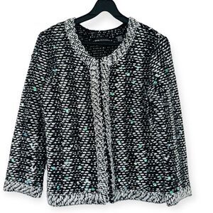 Dana Buchman Sequin Wool Angora Blend Tweed Cardigan Sweater Size Large
